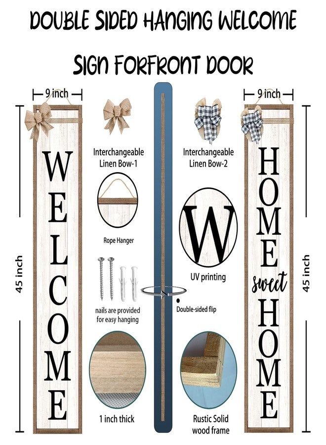 Surfapans Outdoor Welcome Sign for Front Porch Standing Large 2 Sided 45"X9" Wooden Frame Tall Vertical Leaner Long Home Sweet Home Front Door Sign for Rustic Outside Farmhouse Modern Decor (Wood White) - Image 2